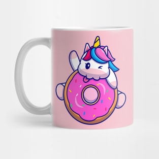 Cute Unicorn Eating Doughnut Cartoon Mug